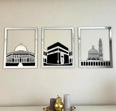 Islamic Wall Art – Masjid Al-Haram, An-Nabawi & Al-Aqsa Wooden Decor