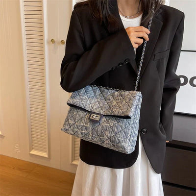 Distressed Denim Chain Bag – Trendy Women's Handbag